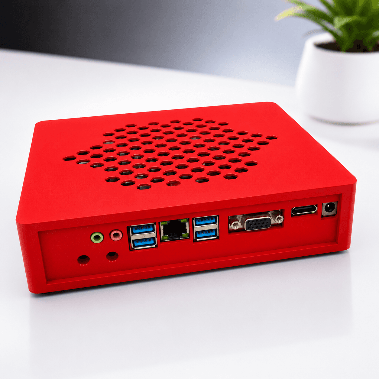 Mini PC H110 — mặt sau, cổng kết nối