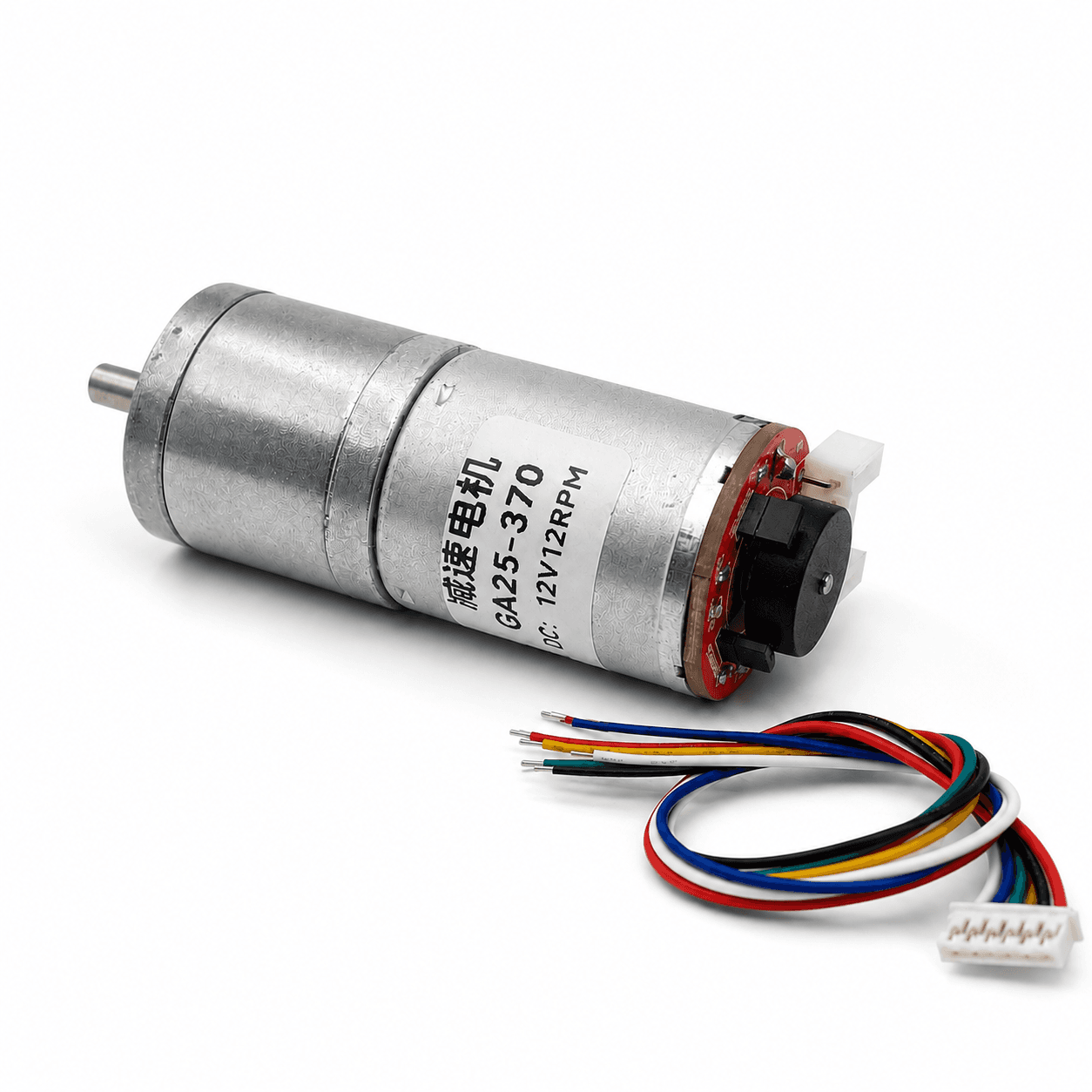 Động cơ GA25-370 kèm encoder — bản 12V 12 RPM, đủ bộ dây và đầu nối JST 6 chân