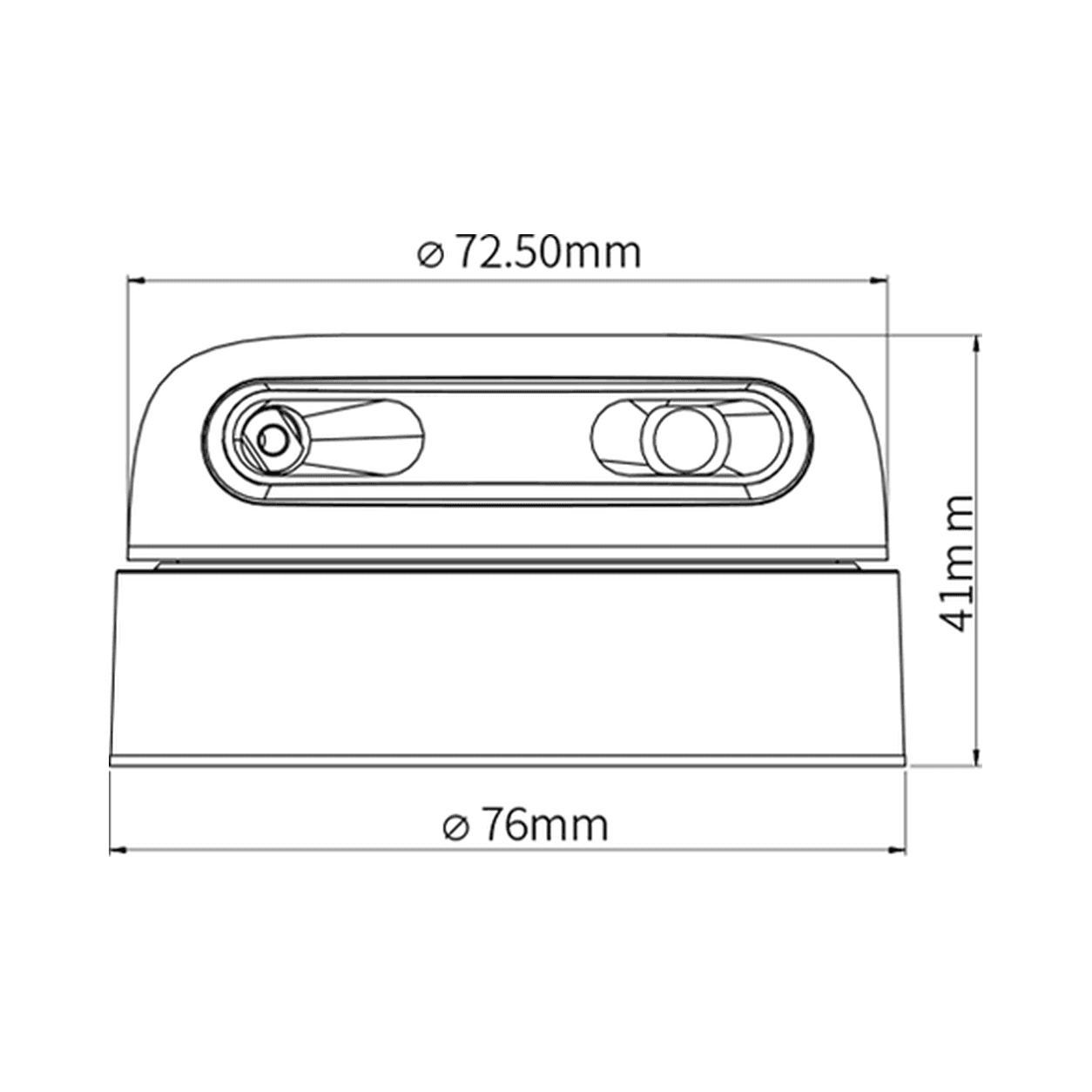 Kích thước RPLIDAR A2: đường kính đế Ø76mm, đầu quét Ø72.5mm, cao 41mm. Ảnh: Slamtec