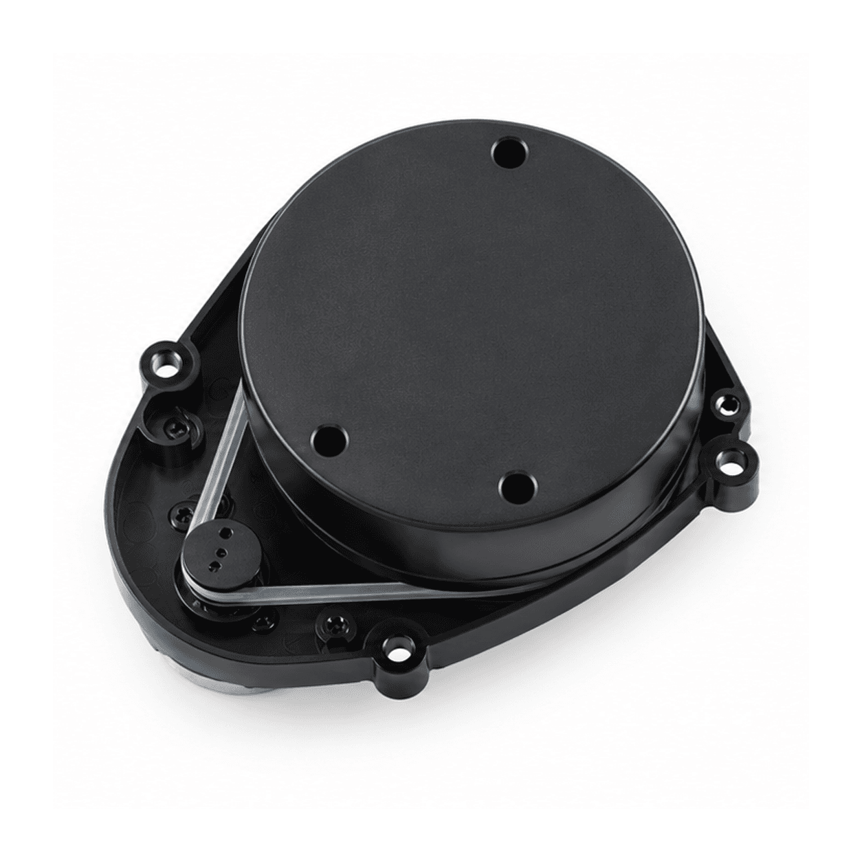 YDLIDAR nhìn từ trên, đầu quét và đế gắn motor — ảnh minh hoạ AI theo ảnh mẫu thực tế